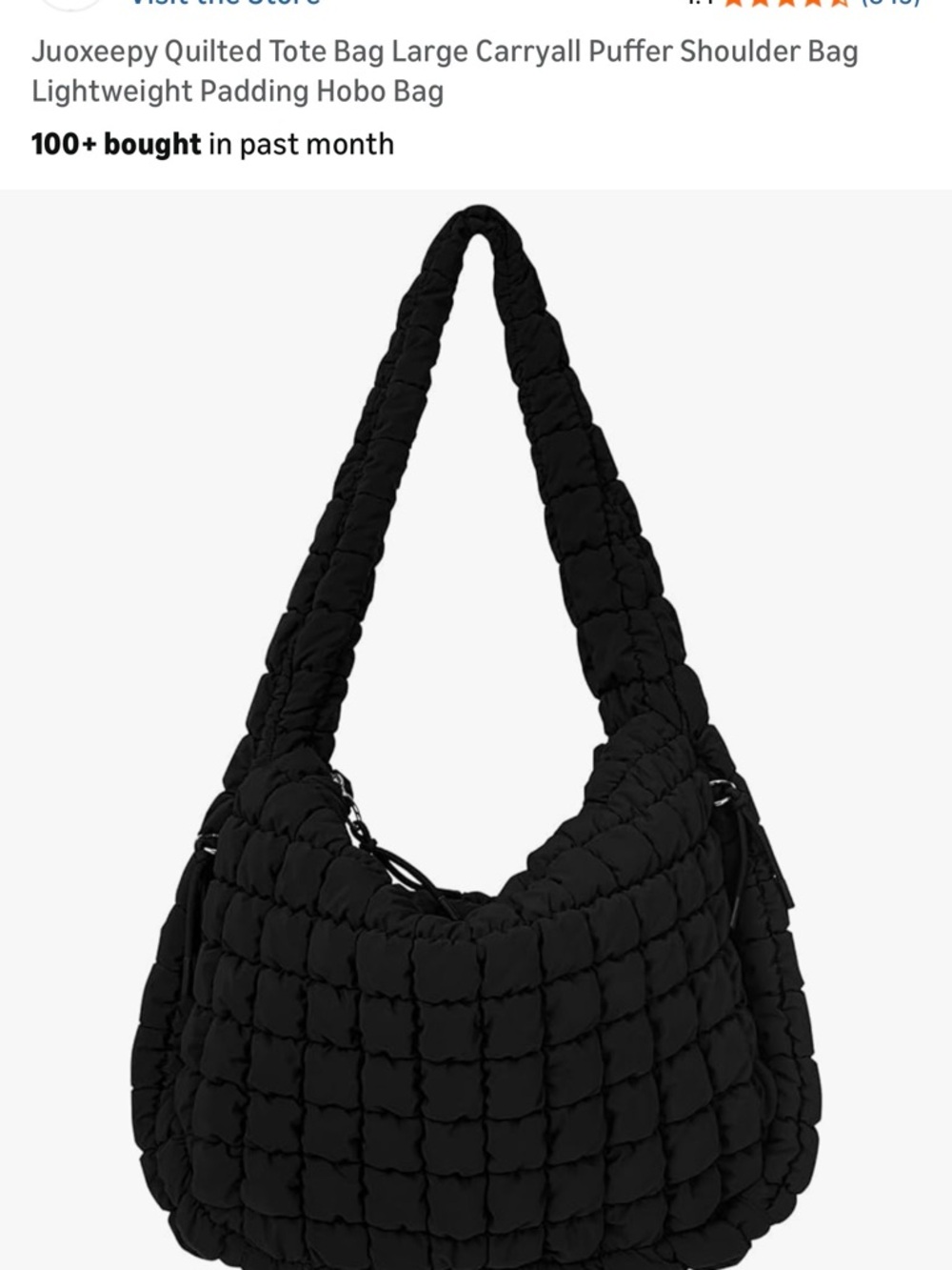 Quilted Puffer Hobo Shoulder Bag - Black